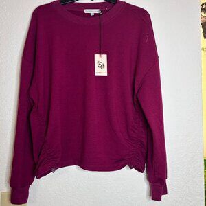 Sincerely Jules Crew Neck Style Cropped Sweat Shirt Size Large In Wine